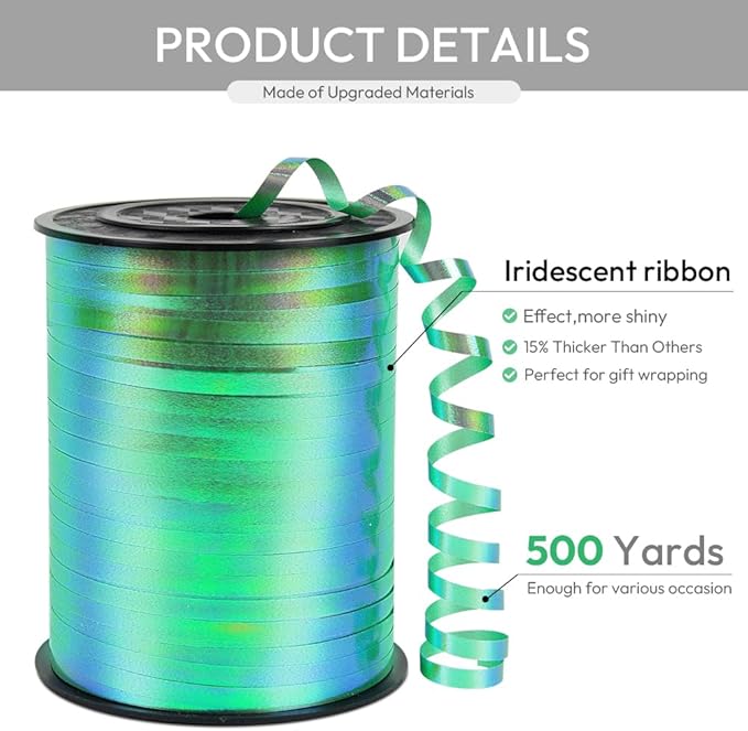 KMER LIFE Green Gradient Curling Ribbon, 1/5" Wide x 500 Yards Christmas - Image 2