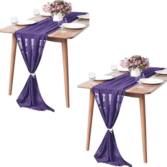 2 Pack 10Ft Chiffon Purple Table Runner Sheer 29x120 Inch by Pufogu