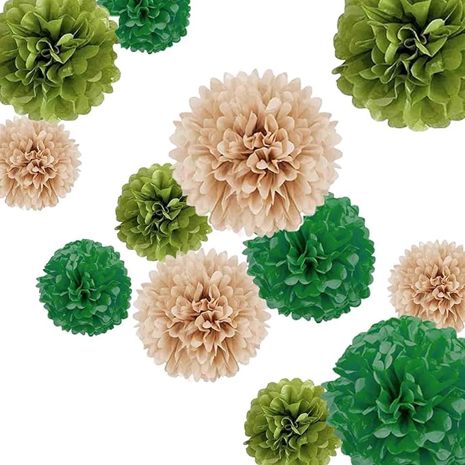 Olive Sage Green Tissue Paper Pom Poms-Tan Boho Tissue Paper Flowers-12PC Wall by CC+Wonderland