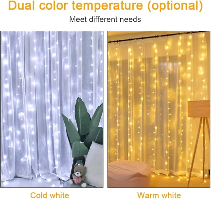 Vicloon Fairy Curtain Lights, 300 LED White Curtain Lights, 8 Modes 9.8×9.8Ft - Image 5