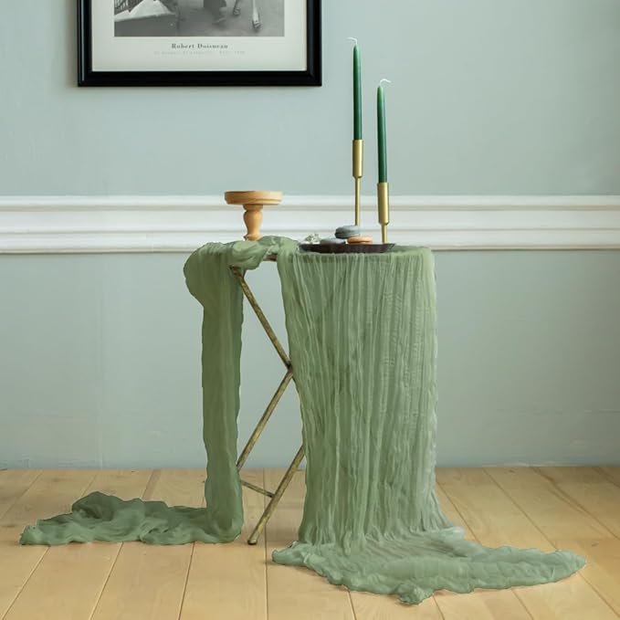 Gauze Table Runner Bulk sage Green Set of 2 Items, 12 ft Cheesecloth Runner - Image 7