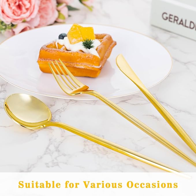 150PCS Gold Plastic Silverware, Heavy Duty Disposable Utensils Include 50 Forks - Image 5