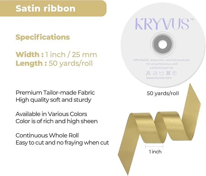 Light Gold Satin Ribbon 1 inch X Continuous 50 Yards, Single Face Polyester - Image 3