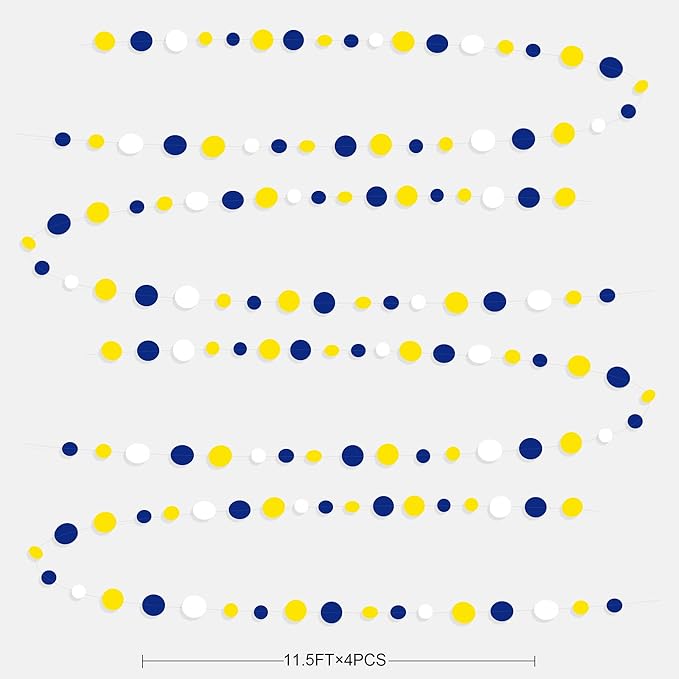 46Ft Navy Blue and Yellow Circle Dots Garland Royal Blue Yellow White Hanging - Image 2