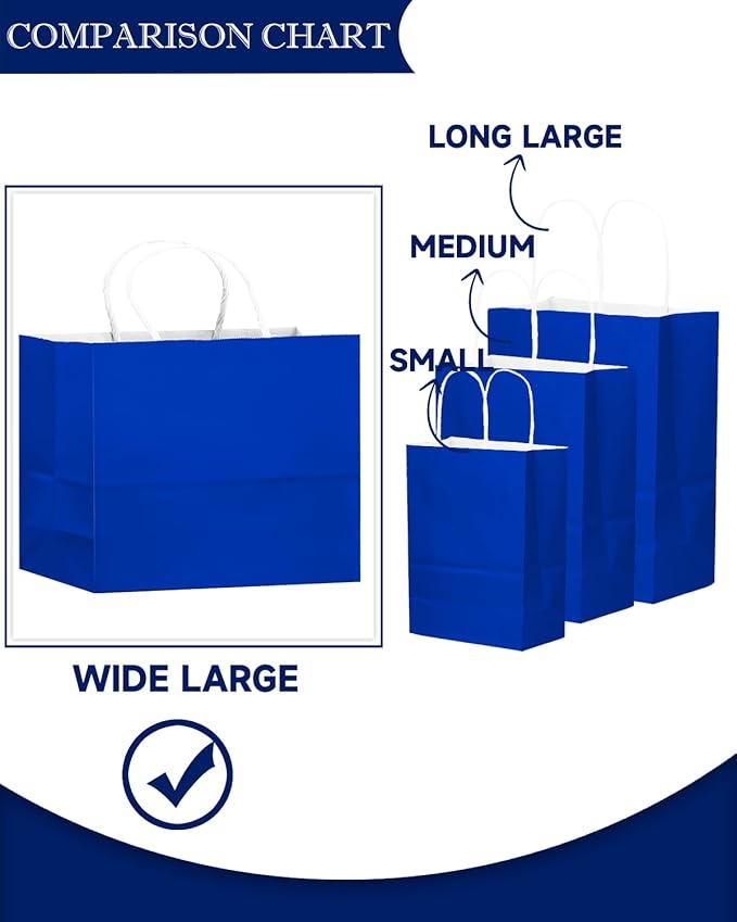 qiqee 50-Packs Diamond Blue Paper Gift Bags - Image 4