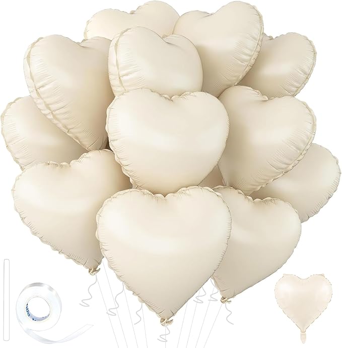 White Heart Ballloons, 18 Inch Foil Love Heart Shaped Balloons 12Pcs Creamy by Wuhetyo