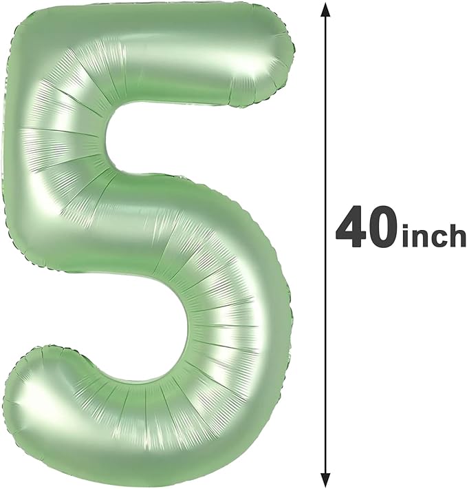 Sage Green 40 Inch Large Number 5 Birthday Balloon, Five 5th 15 25 35 50 55 - Image 2