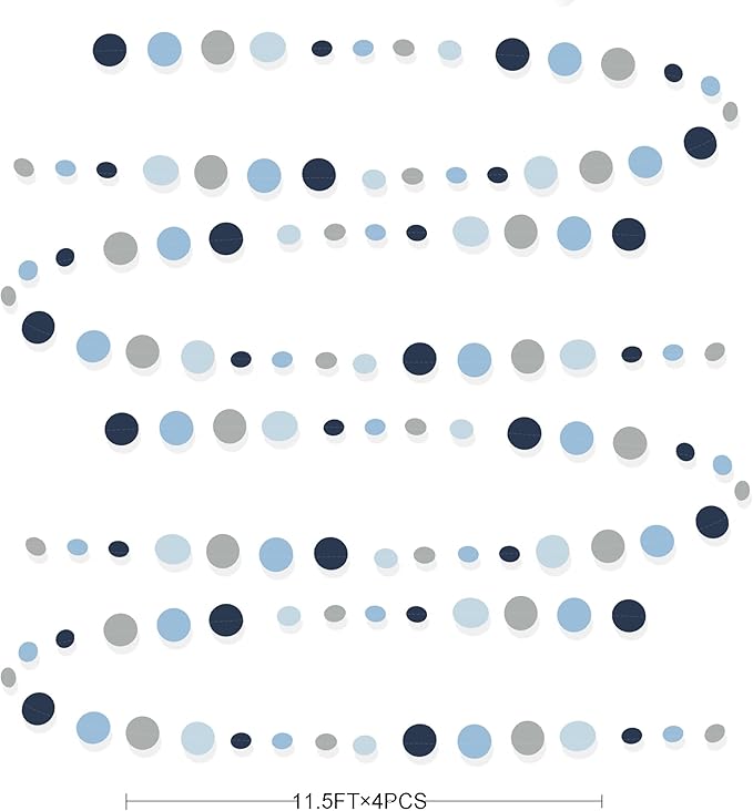 Dusty Blue Party Decorations Navy Blue Circle Dots Garland Gray Blue Hanging - Image 2