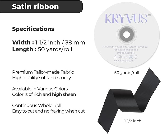 Black Satin Ribbon 1-1/2 inch X Continuous 50 Yards, Single Face Polyester - Image 3