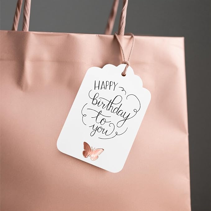100Pcs Blank Gift Tags with String, Foil Rose Gold Butterfly Large Gift Tags - Image 2