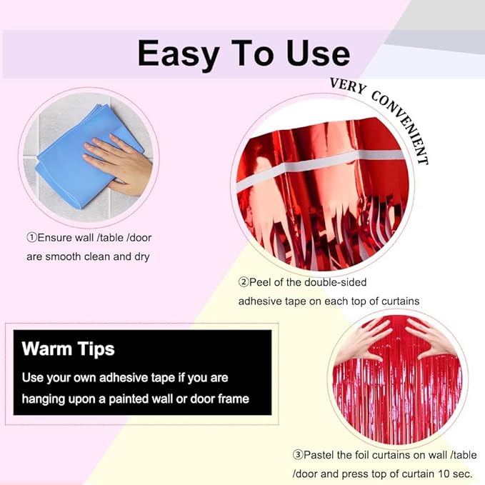 Red and Black Party Decorations- 4 Pack of 3.2x8.2ft Foil Fringe Curtains - Image 5