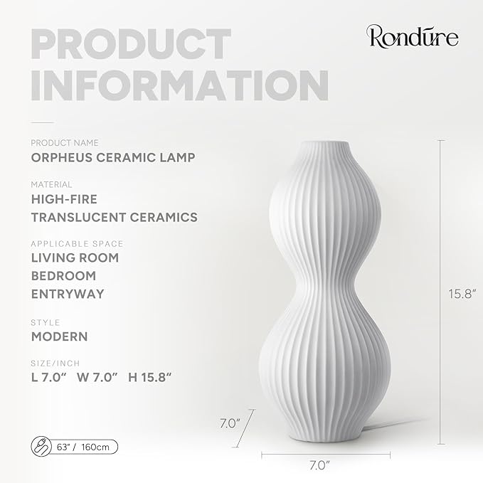 RONDURE 15.8" Modern Ceramic Table Lamp, Modern Bedside Lamps - Image 3