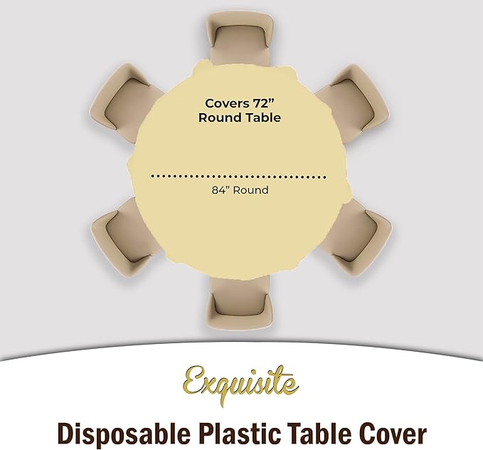 12-Pack Premium Plastic Tablecloth 84in. Round Table Cover - Image 4