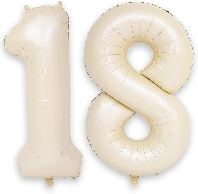 Beige 18th Birthday Balloons Number 18, 40 Inch Large Foil 1 & 8 Numbers by KAINSY