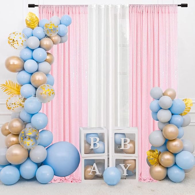 SquarePie Sequin Curtain 2FT x 8FT Pink 2pcs Backdrop Sparkly Wedding - Image 2
