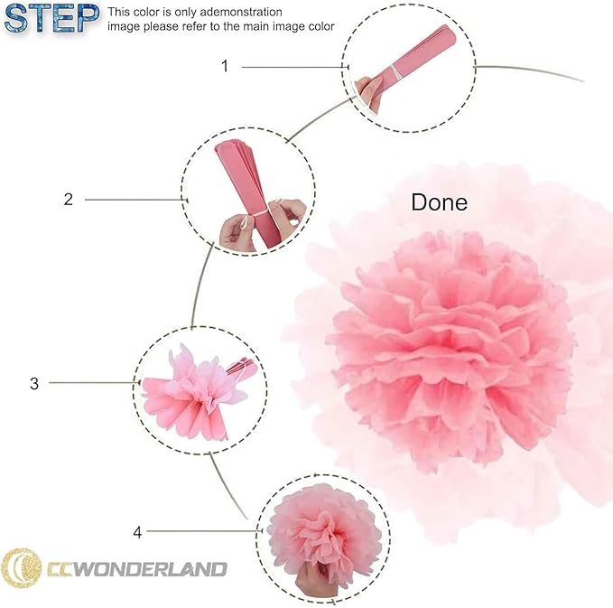 Pink and Blue Paper Pom Poms, Party Tissue Paper Flowers Balls - Image 5