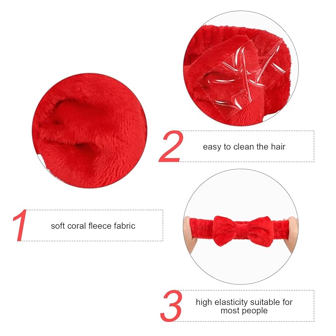 Semato 8 Pcs Red Spa Headband Skincare Headbands - Image 2