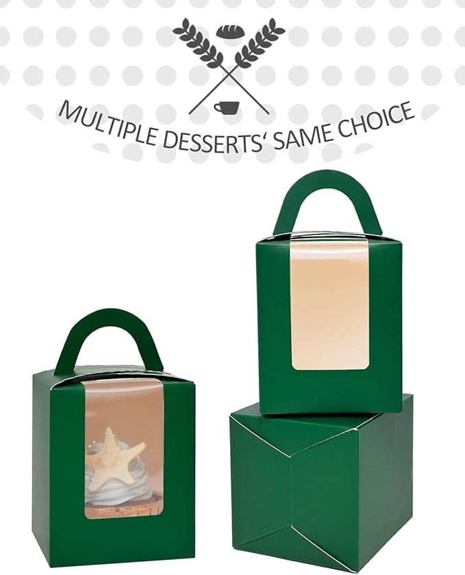 qiqee Cupcake Boxes Green Individual Cupcake Holders Disposable 50pcs Single - Image 2