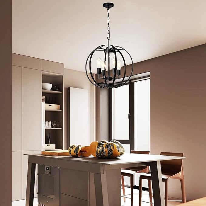 Large Lantern Globe Black Chandelier Lighting, Farmhouse Chandelier Adjustable - Image 8