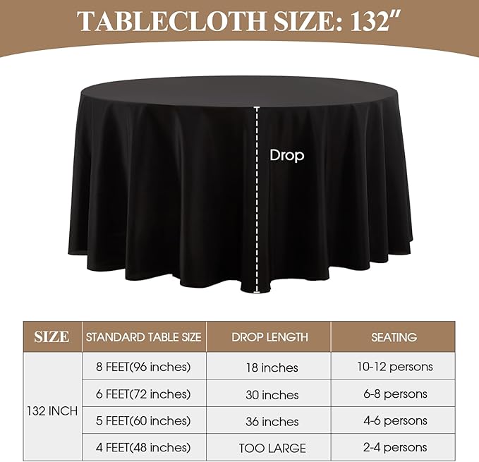 Round Tablecloth 132 Inch 6 Pack Black Tablecloths Washable Decorative Linen - Image 6