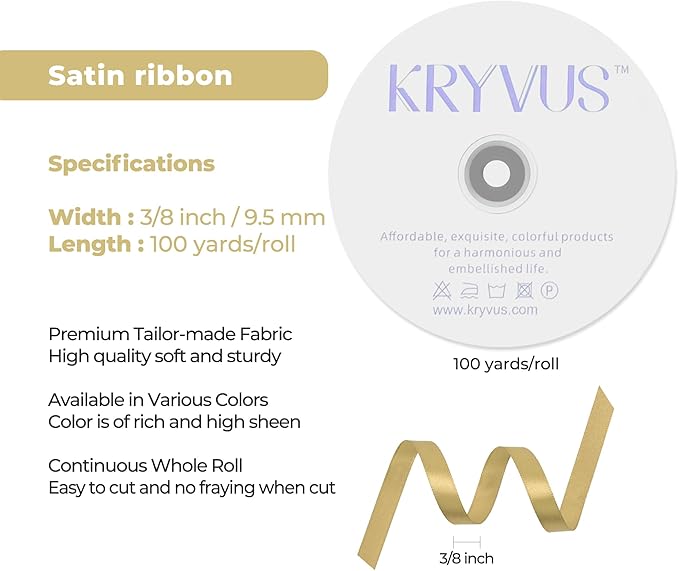 Light Gold Satin Ribbon 3/8 inch X Continuous 100 Yards, Single Face Polyester - Image 3