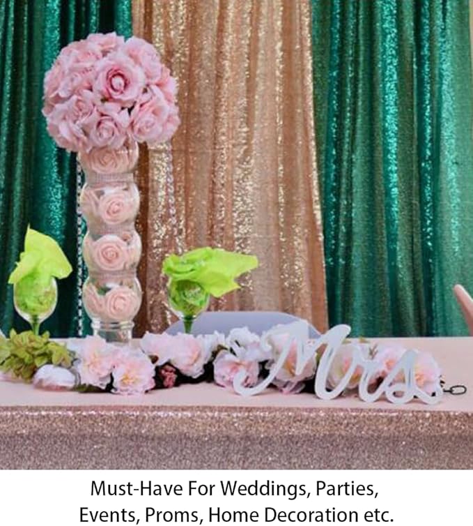ShinyBeauty Sequin Curtain 2 Panel Set Christmas Green Glitter Background - Image 2