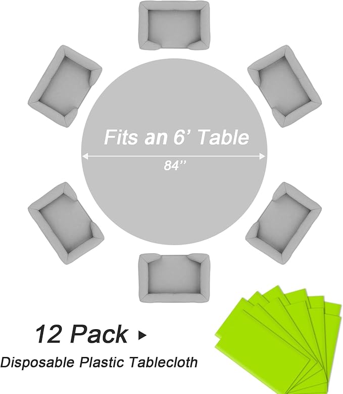 QIKSION Lime Green Round Tablecloth 12 Pack, 84 Inch Plastic Table Cover - Image 5