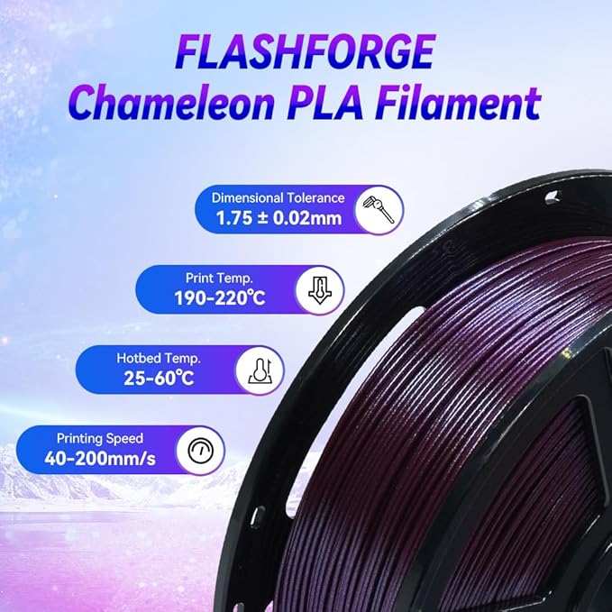 FLASHFORGE 3D Printer Filament, Chameleon PLA Color Shift Filament 1.75mm - Image 4
