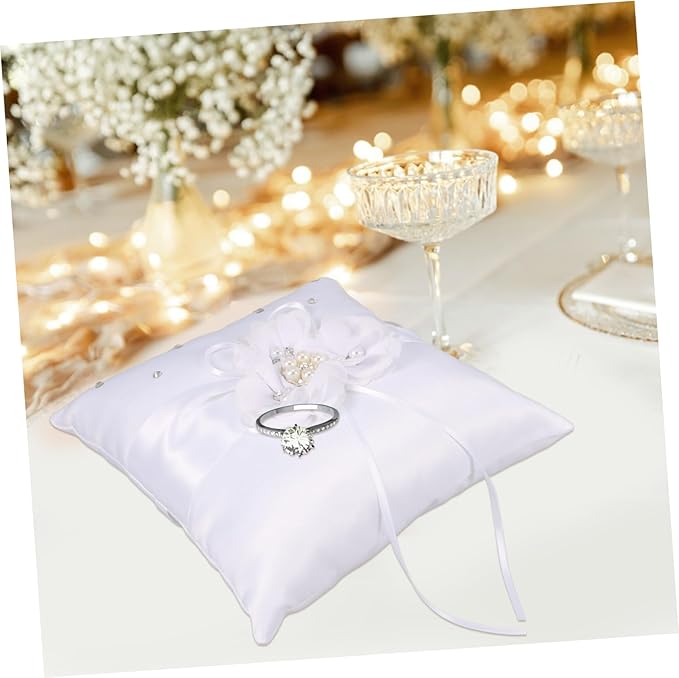 Decorative Pillows Pearl Ring Ring Pillow Wedding Ring Bearer Pillow Set - Image 5