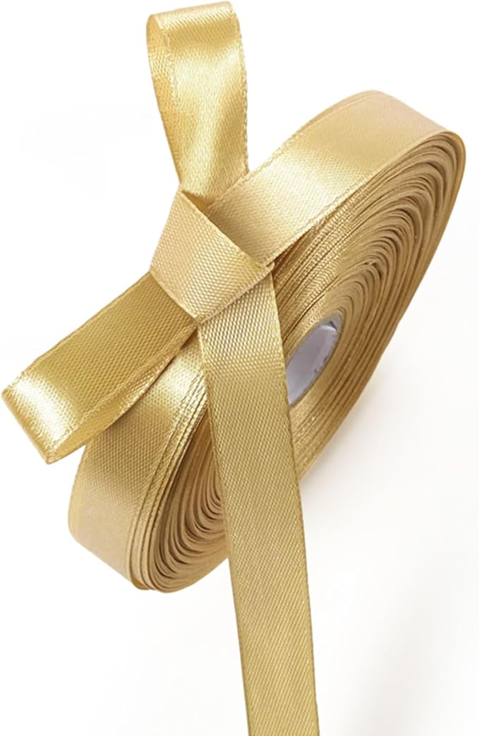 1/2" x 50 Yards Champaign Gold Satin Ribbon Single Faced Fabric Ribbons by Oakarbo