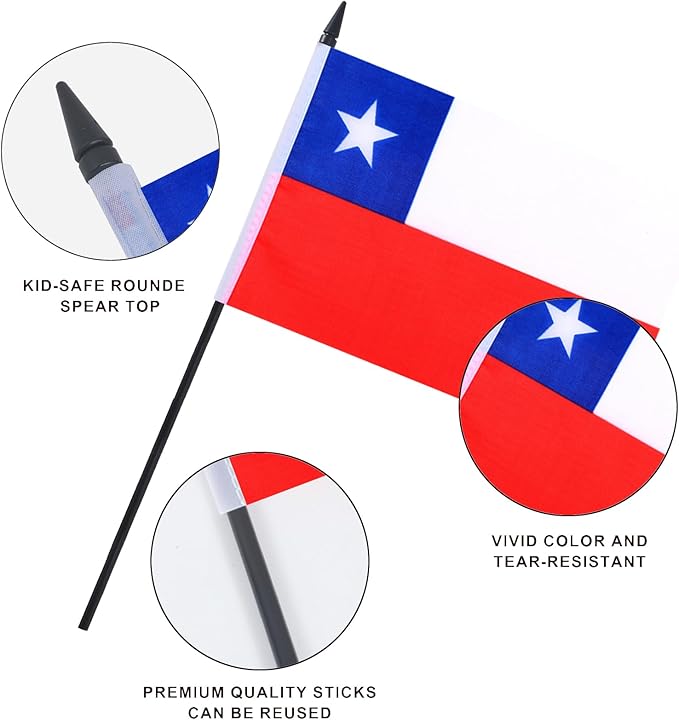 Chile Desk Flag 12" Solid Pole Deluxe Set Chilean Flags Banner Mini Small Chile - Image 4
