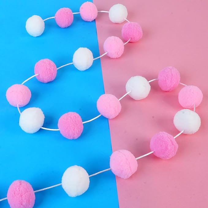 TBD Decor 2pk Pink Pom Pom Garland 13FT 4cm Large Felt Ball Garland Shower - Image 3
