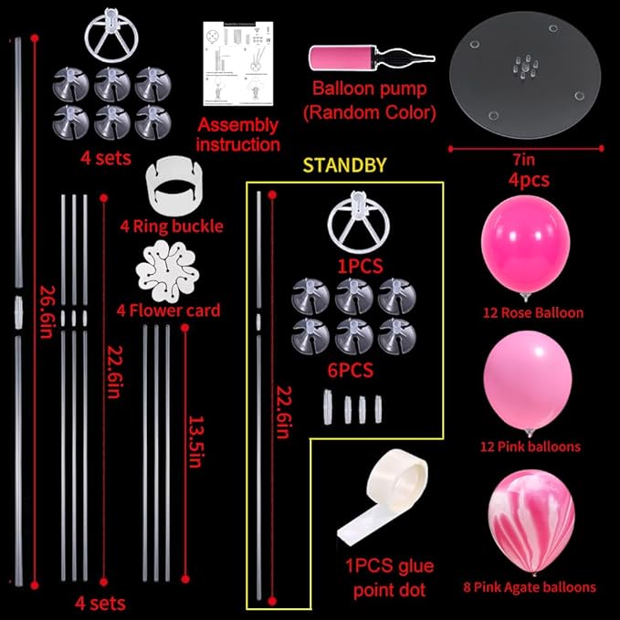 TONIFUL 4 Balloons Stand Kit Pink Marble Centerpieces Table Decoration - Image 2