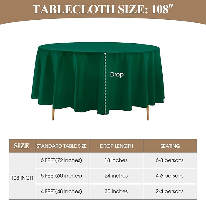 Round Tablecloth 6 Pack 108 Inch Dark Green Tablecloths Washable Decorative - Image 6