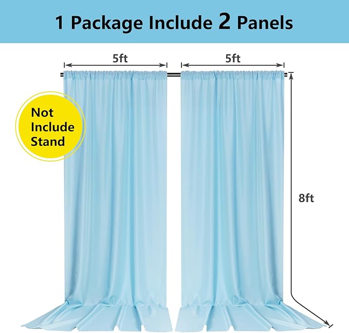 MYSKY HOME 10ft x 8ft Light Blue Backdrop Curtains - Image 2