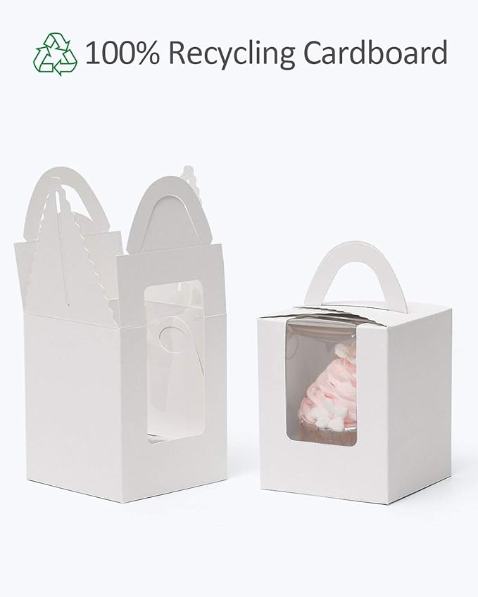 qiqee 60pcs Cupcake Boxes Individual Disposable White Single Box - Image 5