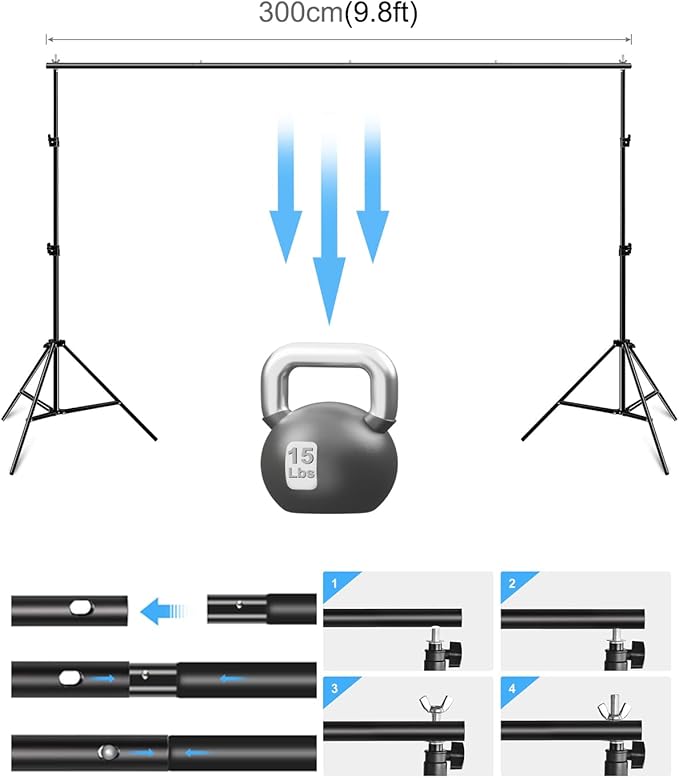 PULUZ Backdrop Support Stand Kit 10x6.6ft Adjustable Photography Studio Photo - Image 3