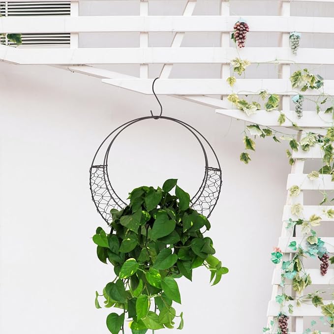 TOYANDONA Round Wire Wreath Frame: Moon Shaped Metal Hanging Sphere Planter - Image 5
