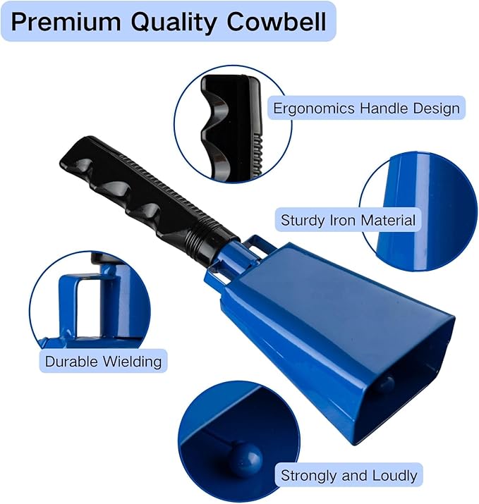 Steel Cow Bell with Handle 8 inch Cowbells Noise Makers, Hand Percussion Loud - Image 2