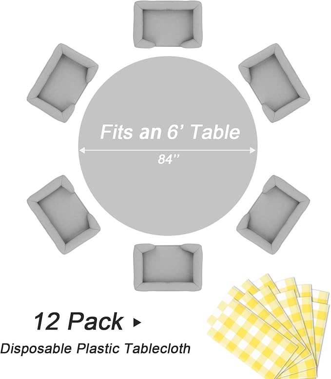 QIKSION Yellow Gingham Round Tablecloth 12 Pack, 84 Inch Plastic Checkered - Image 5