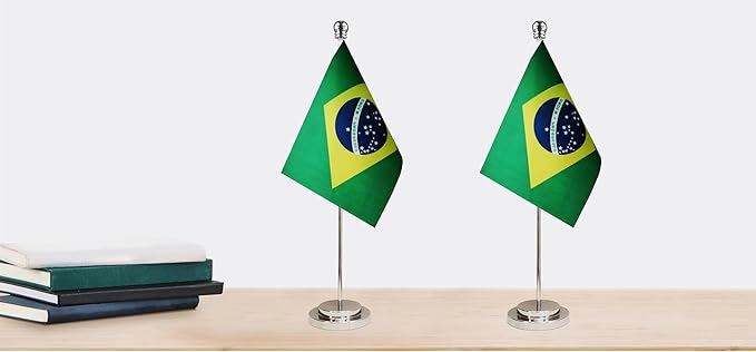 Brazil Brazilian Deluxe Desk Flag Set Small Mini Miniature Brazil Brazilian - Image 6