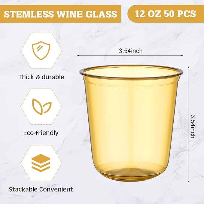 50pcs Disposable Stemless Glasses 12oz Crystal Plastic Wine Glasses Clear - Image 2