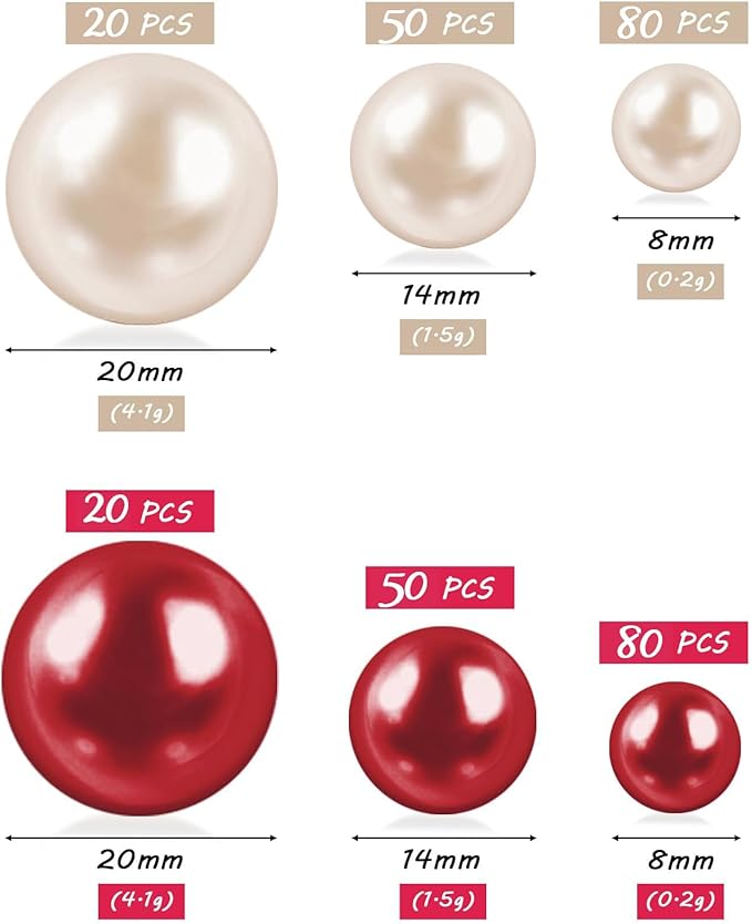 300Pcs Cream&Red Polished No Hole Faux Pearl Beads - Image 2