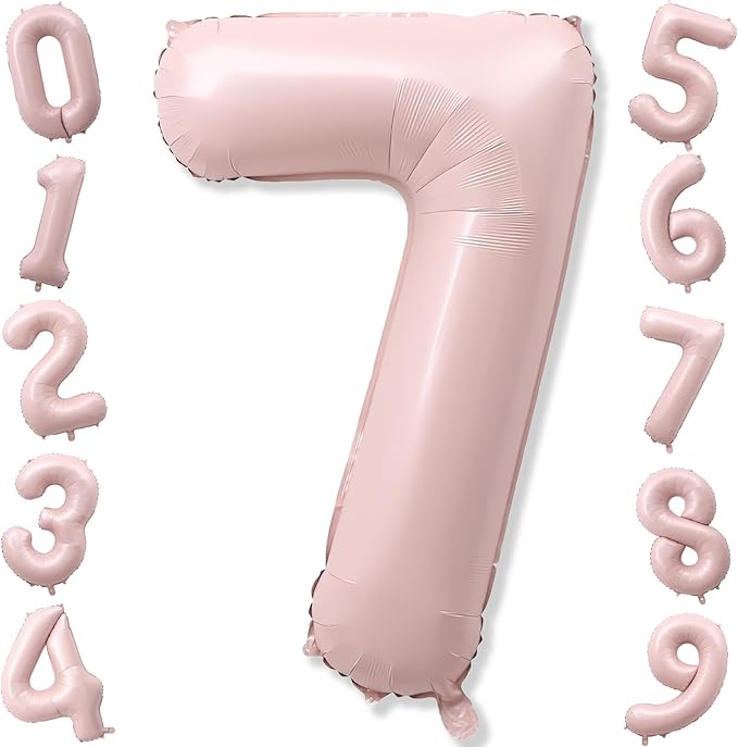 Light Pink Number Balloon 7, 40 Inch Large Self Inflating 7 Foil Number by KAINSY