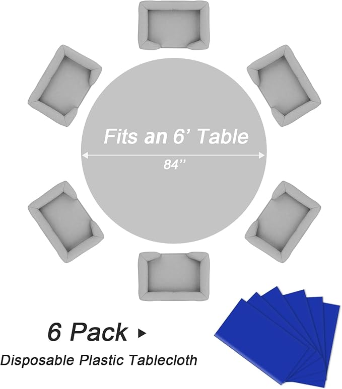 QIKSION Dark Blue Round Tablecloth 6 Pack, 84 Inch Plastic Table Cover - Image 5