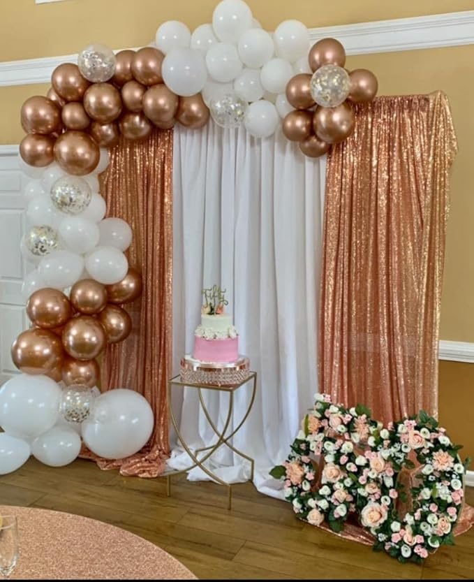 Rose Gold Sequin Backdrop Curtains 4 Panels 2FTx8FT Glitter Rose Gold Photo - Image 2