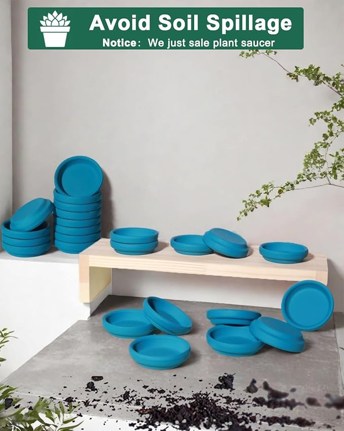vensovo 2 Inch Steel Blue Terracotta Plant Saucer Pots Tray - Image 3