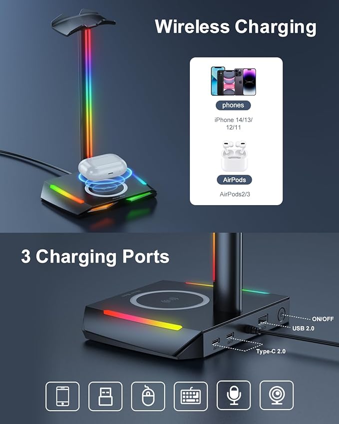 New bee RGB Headphone Stand - Image 3