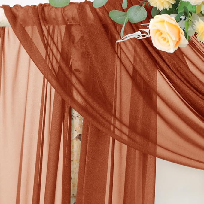 Socomi Terracotta Sheer Wedding Decor Fall Draping Fabric 29" x 20Ft 2 Panels - Image 4