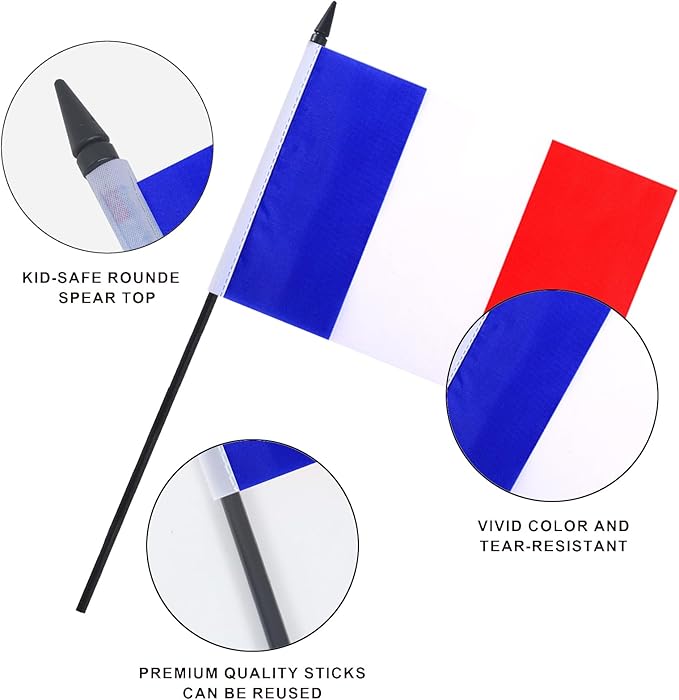 France Desk Flag 12" Solid Pole Deluxe Set French Flags Banner Mini Small - Image 4